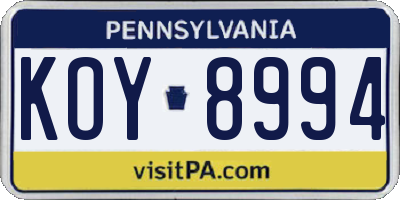 PA license plate KOY8994