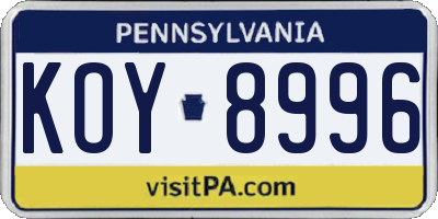 PA license plate KOY8996