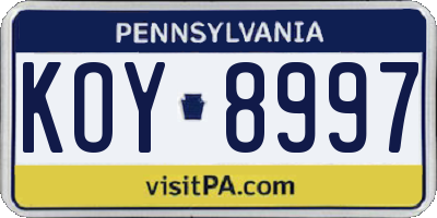 PA license plate KOY8997