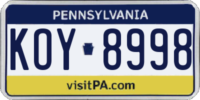 PA license plate KOY8998