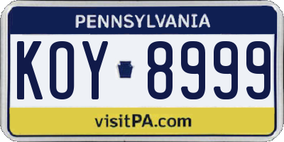 PA license plate KOY8999