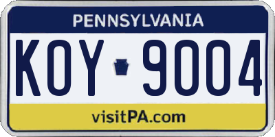 PA license plate KOY9004