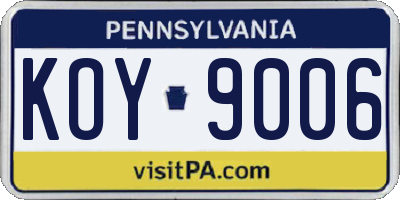 PA license plate KOY9006