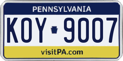 PA license plate KOY9007