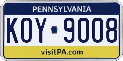 PA license plate KOY9008