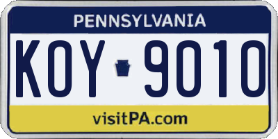 PA license plate KOY9010