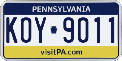PA license plate KOY9011
