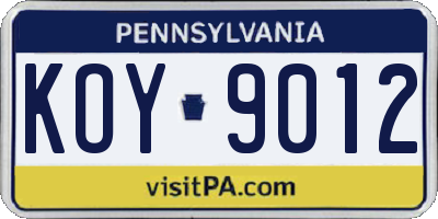 PA license plate KOY9012