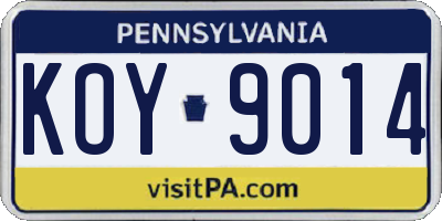 PA license plate KOY9014