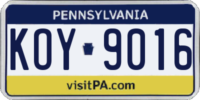PA license plate KOY9016