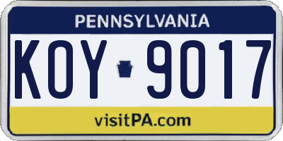 PA license plate KOY9017