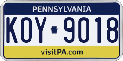 PA license plate KOY9018