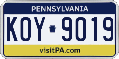 PA license plate KOY9019