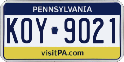 PA license plate KOY9021