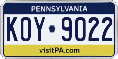 PA license plate KOY9022