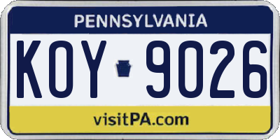 PA license plate KOY9026