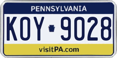 PA license plate KOY9028