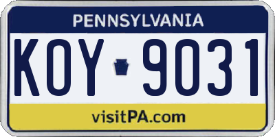 PA license plate KOY9031