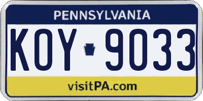PA license plate KOY9033