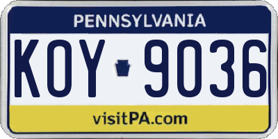 PA license plate KOY9036