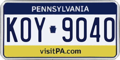 PA license plate KOY9040