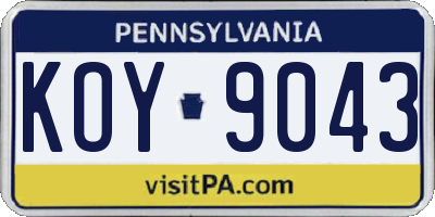 PA license plate KOY9043