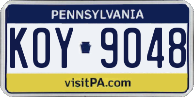 PA license plate KOY9048