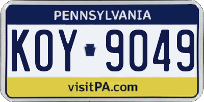 PA license plate KOY9049