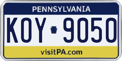 PA license plate KOY9050
