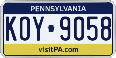 PA license plate KOY9058