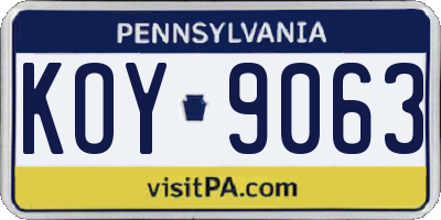 PA license plate KOY9063