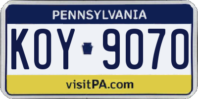 PA license plate KOY9070