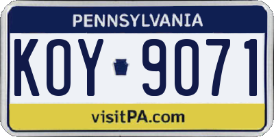 PA license plate KOY9071
