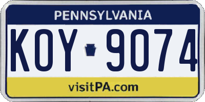 PA license plate KOY9074