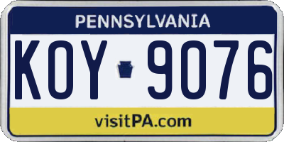 PA license plate KOY9076