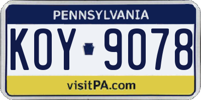 PA license plate KOY9078