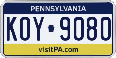 PA license plate KOY9080