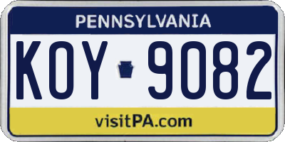 PA license plate KOY9082