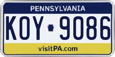 PA license plate KOY9086