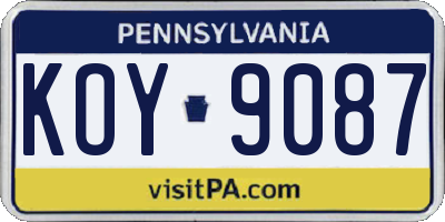 PA license plate KOY9087