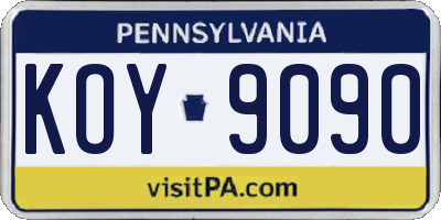 PA license plate KOY9090