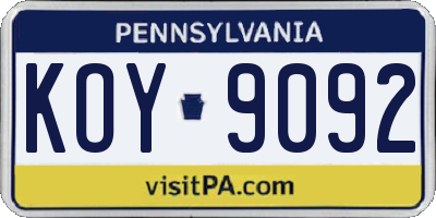 PA license plate KOY9092