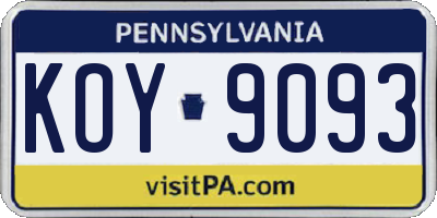 PA license plate KOY9093