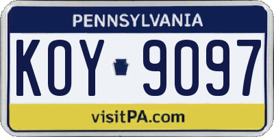 PA license plate KOY9097