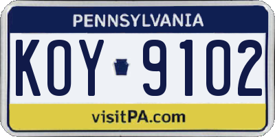 PA license plate KOY9102