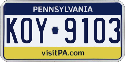 PA license plate KOY9103