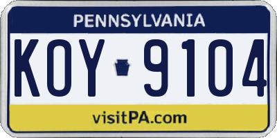PA license plate KOY9104