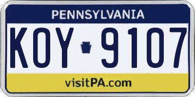 PA license plate KOY9107