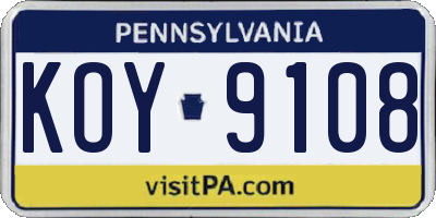 PA license plate KOY9108