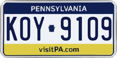 PA license plate KOY9109
